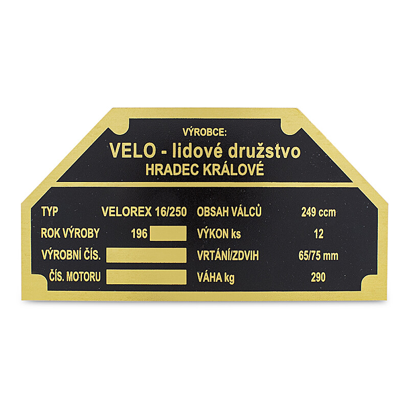 Velorex 250 1960-1969 sárgaréz maratott keretcímke