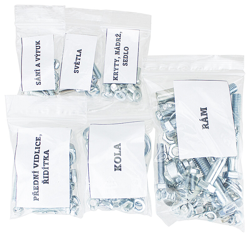 Csavarkészlet a teljes motorkerékpárhoz (motor nélkül) Babetta 207.500 - cink